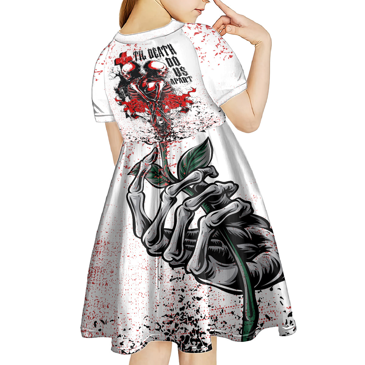 Skeleton Love Kid Short Sleeve Dress Til Death Do Us Apart - Wonder Print Shop