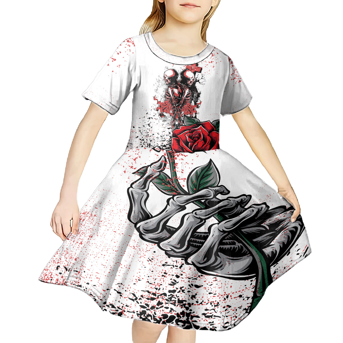 Skeleton Love Kid Short Sleeve Dress Til Death Do Us Apart - Wonder Print Shop