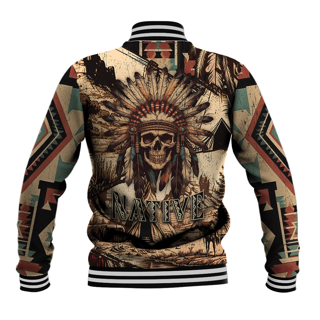 Native American Skull Baseball Jacket with Tribal Prints - Wonder Print Shop