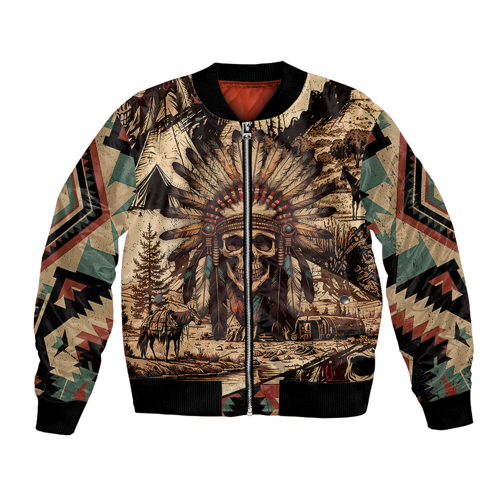 Native American Skull Bomber Jacket with Tribal Prints - Wonder Print Shop