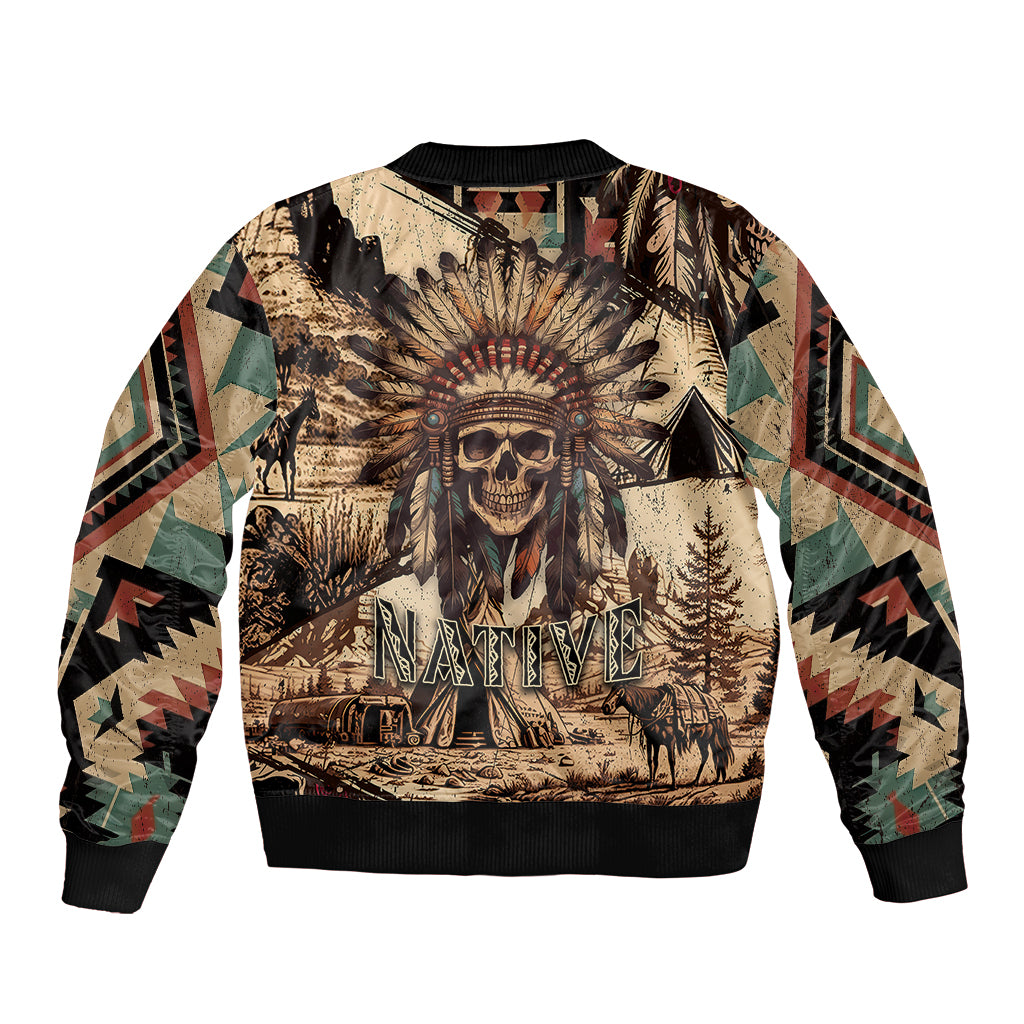 Native American Skull Bomber Jacket with Tribal Prints - Wonder Print Shop
