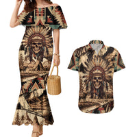 Native American Skull Couples Matching Mermaid Dress and Hawaiian Shirt with Tribal Prints - Wonder Print Shop