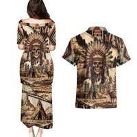 Native American Skull Couples Matching Puletasi Dress and Hawaiian Shirt with Tribal Prints - Wonder Print Shop