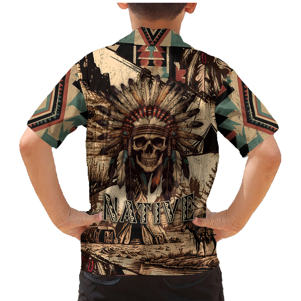 Native American Skull Family Matching Mermaid Dress and Hawaiian Shirt with Tribal Prints - Wonder Print Shop