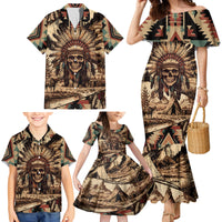 Native American Skull Family Matching Mermaid Dress and Hawaiian Shirt with Tribal Prints - Wonder Print Shop