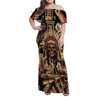 Native American Skull Family Matching Off Shoulder Maxi Dress and Hawaiian Shirt with Tribal Prints - Wonder Print Shop