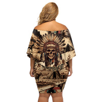 Native American Skull Family Matching Off Shoulder Short Dress and Hawaiian Shirt with Tribal Prints - Wonder Print Shop