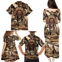 Native American Skull Family Matching Puletasi Dress and Hawaiian Shirt with Tribal Prints - Wonder Print Shop