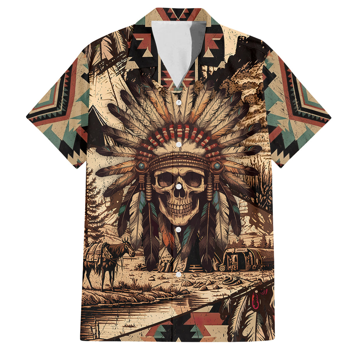 Native American Skull Family Matching Puletasi Dress and Hawaiian Shirt with Tribal Prints - Wonder Print Shop