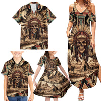 Native American Skull Family Matching Summer Maxi Dress and Hawaiian Shirt with Tribal Prints - Wonder Print Shop