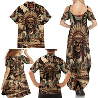 Native American Skull Family Matching Summer Maxi Dress and Hawaiian Shirt with Tribal Prints - Wonder Print Shop