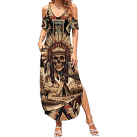 Native American Skull Family Matching Summer Maxi Dress and Hawaiian Shirt with Tribal Prints - Wonder Print Shop