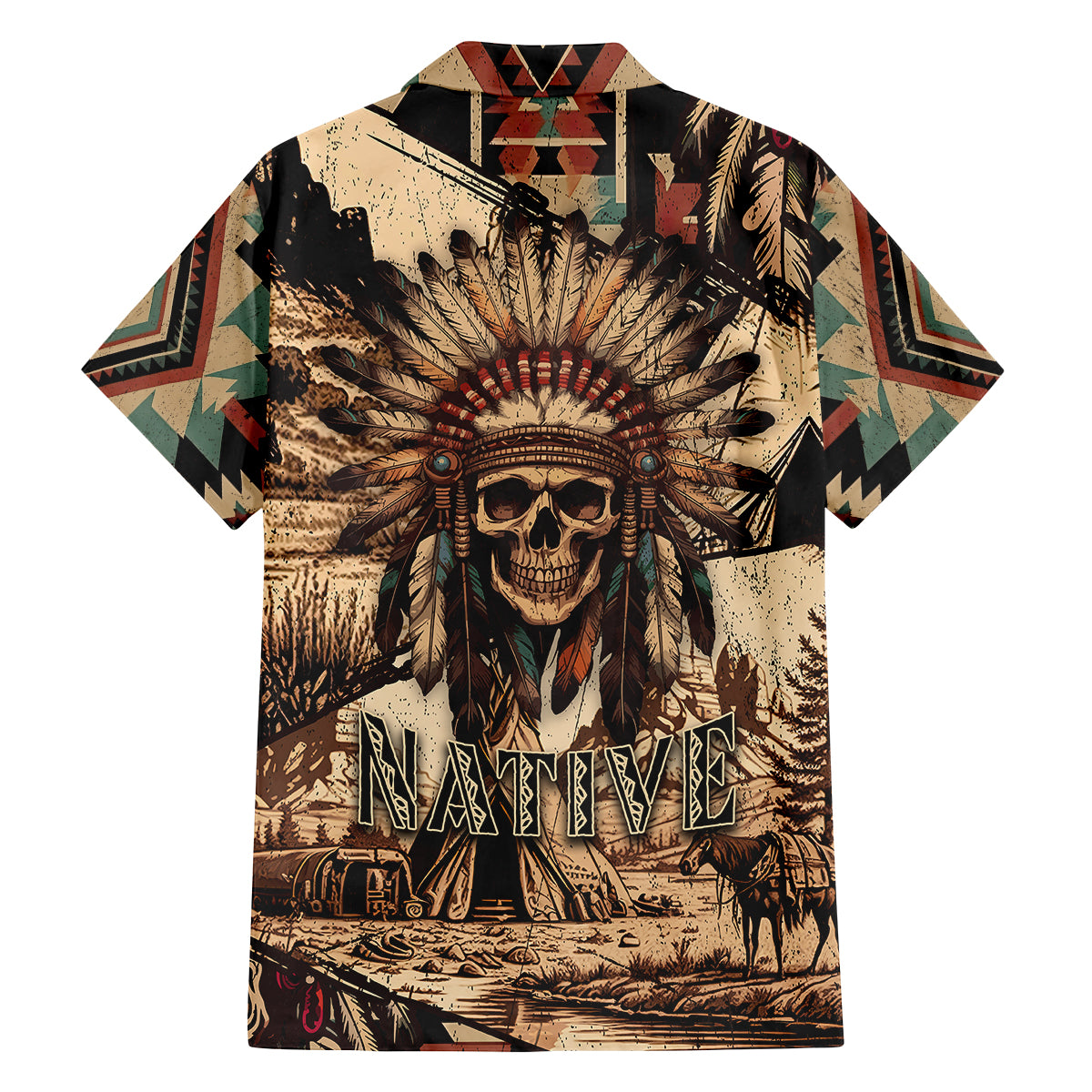 Native American Skull Family Matching Tank Maxi Dress and Hawaiian Shirt with Tribal Prints - Wonder Print Shop