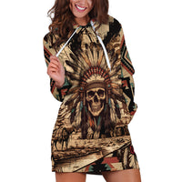 Native American Skull Hoodie Dress with Tribal Prints - Wonder Print Shop