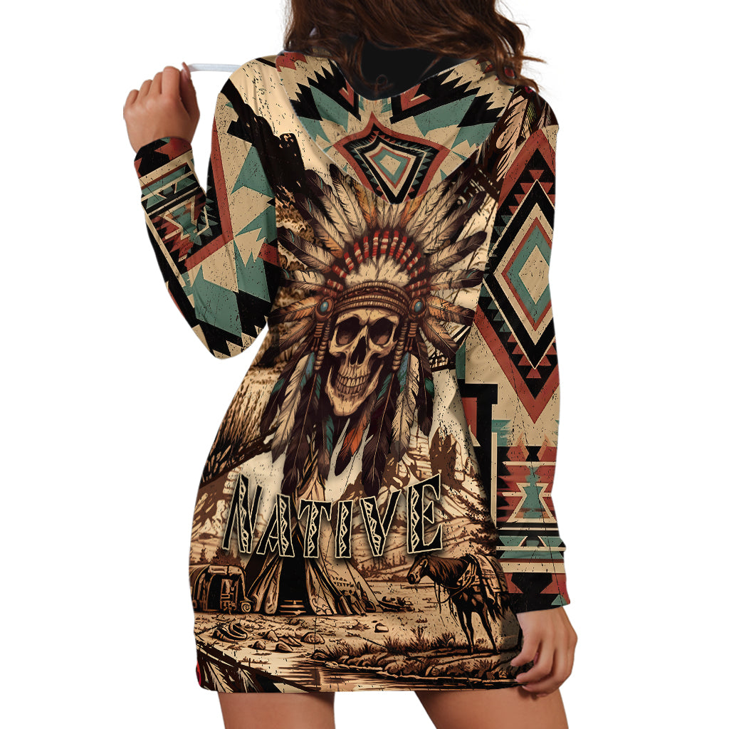 Native American Skull Hoodie Dress with Tribal Prints - Wonder Print Shop