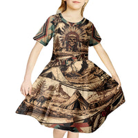 Native American Skull Kid Short Sleeve Dress with Tribal Prints - Wonder Print Shop