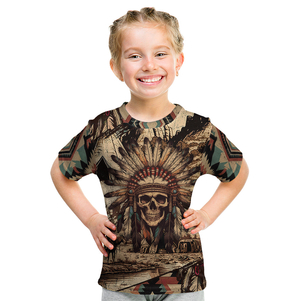 Native American Skull Kid T Shirt with Tribal Prints - Wonder Print Shop