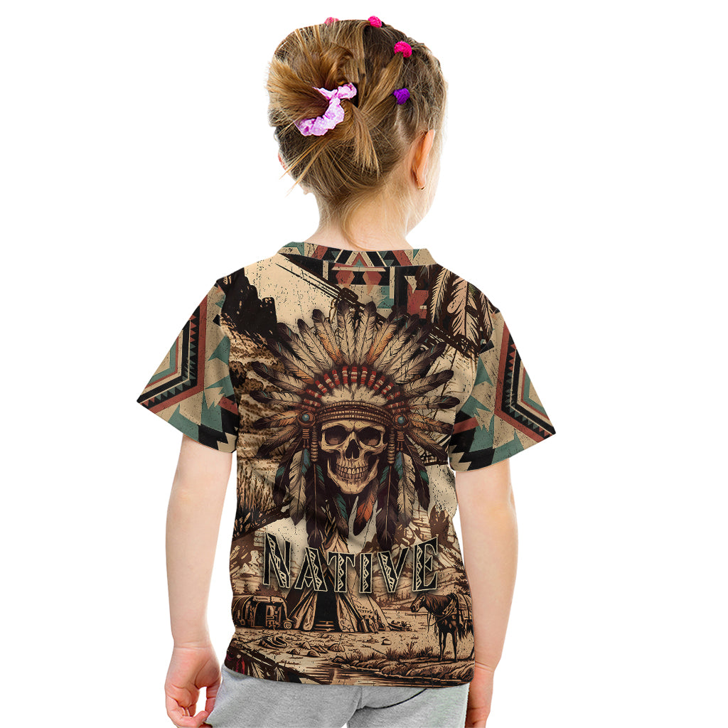 Native American Skull Kid T Shirt with Tribal Prints - Wonder Print Shop