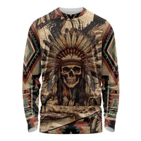 Native American Skull Long Sleeve Shirt with Tribal Prints - Wonder Print Shop