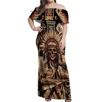 Native American Skull Off Shoulder Maxi Dress with Tribal Prints - Wonder Print Shop