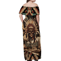 Native American Skull Off Shoulder Maxi Dress with Tribal Prints - Wonder Print Shop