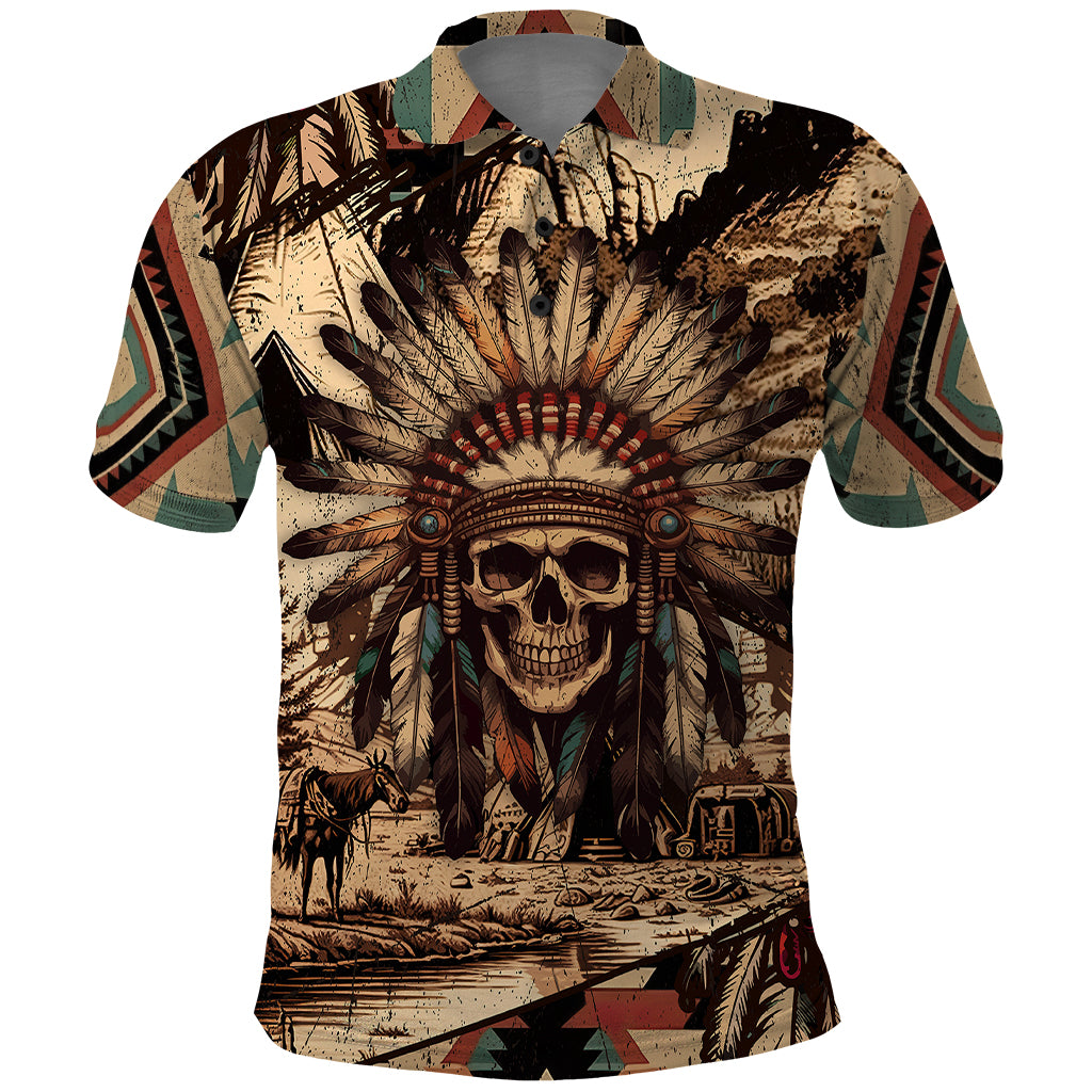 Native American Skull Polo Shirt with Tribal Prints - Wonder Print Shop