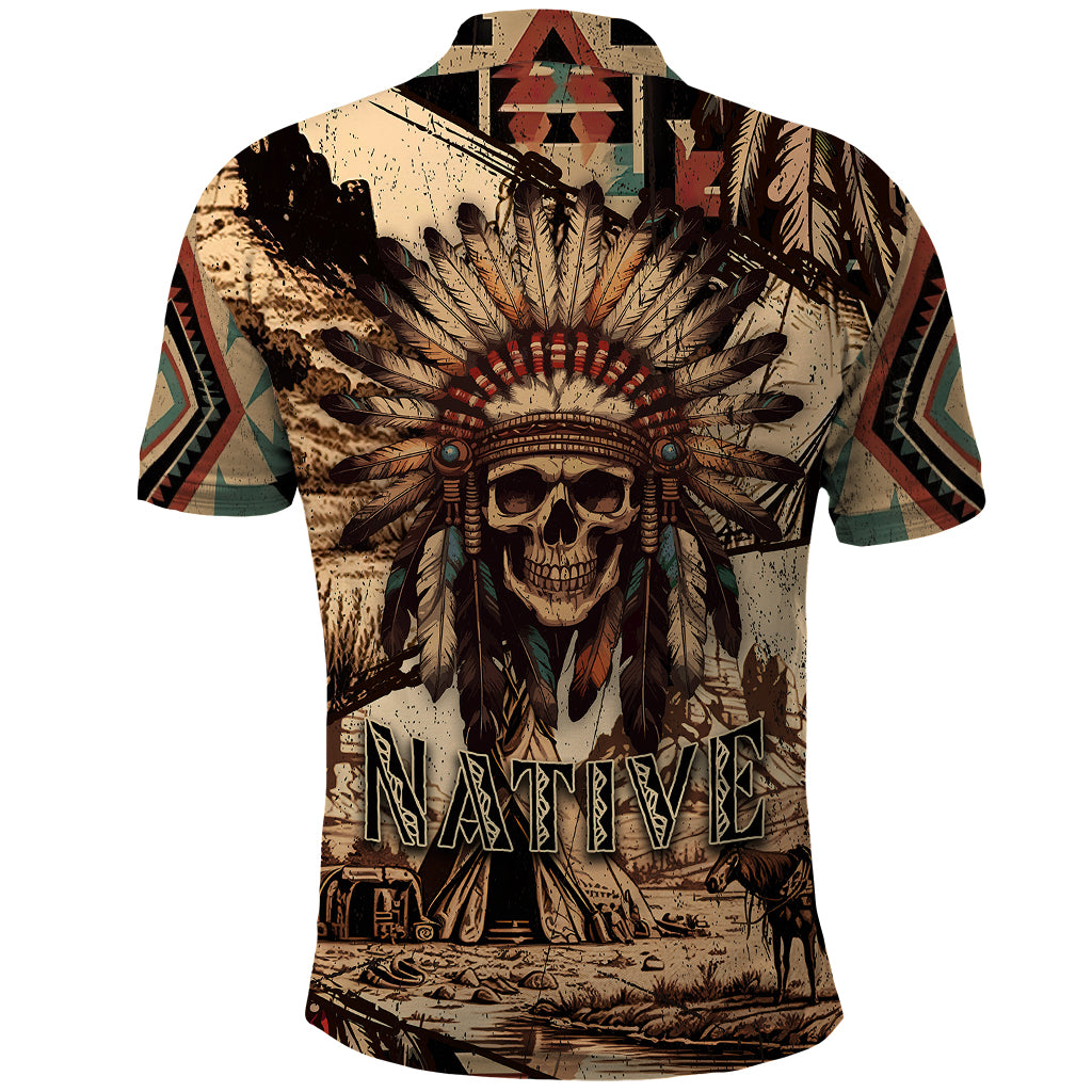 Native American Skull Polo Shirt with Tribal Prints - Wonder Print Shop