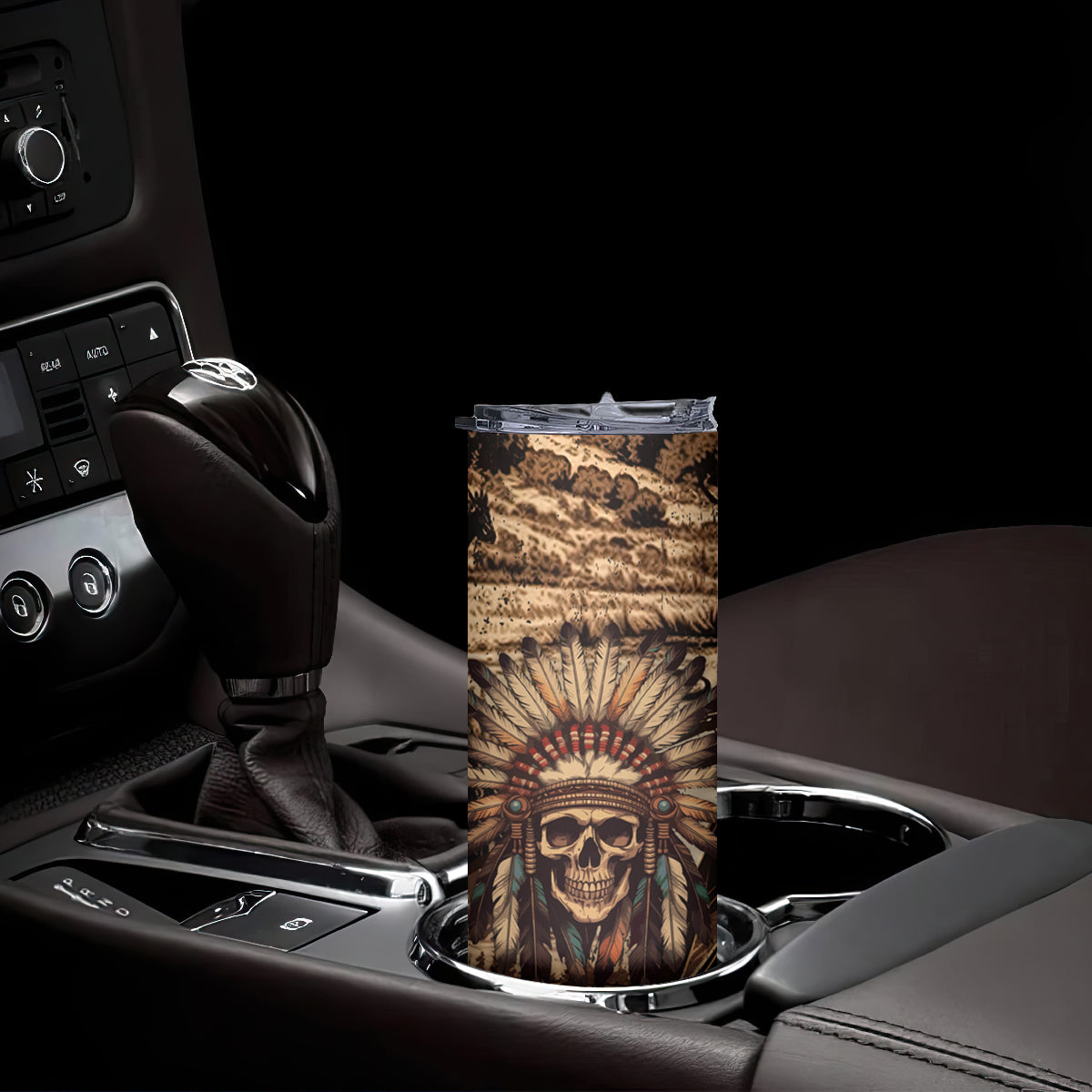 Native American Skull Skinny Tumbler with Tribal Prints - Wonder Print Shop