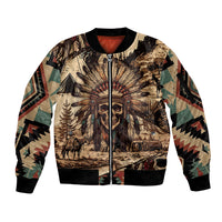 Native American Skull Sleeve Zip Bomber Jacket with Tribal Prints - Wonder Print Shop