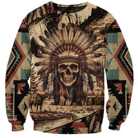 Native American Skull Sweatshirt with Tribal Prints - Wonder Print Shop