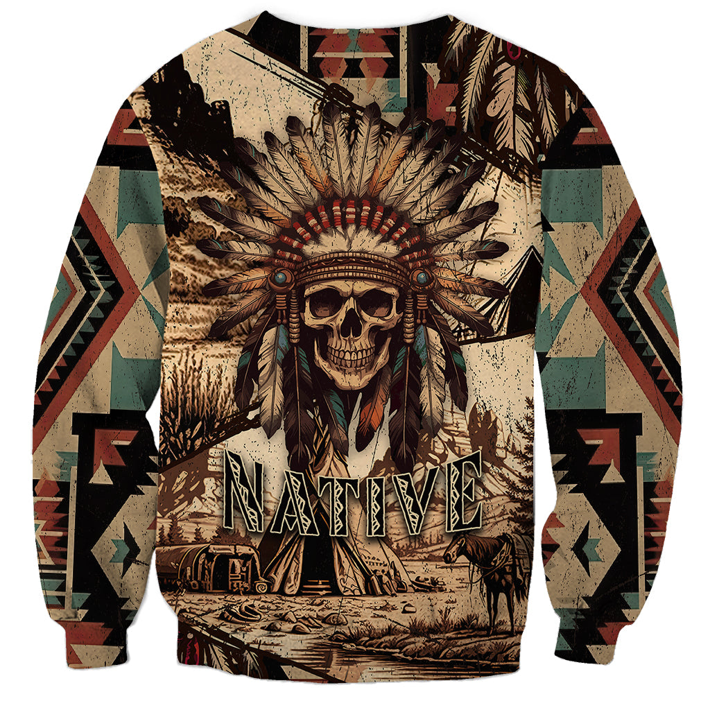 Native American Skull Sweatshirt with Tribal Prints - Wonder Print Shop