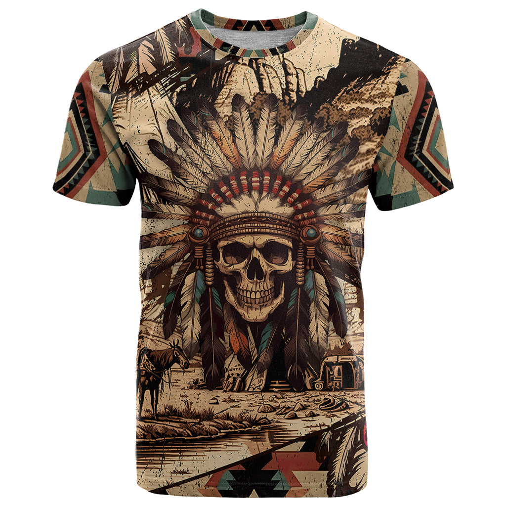 Native American Skull T Shirt with Tribal Prints - Wonder Print Shop