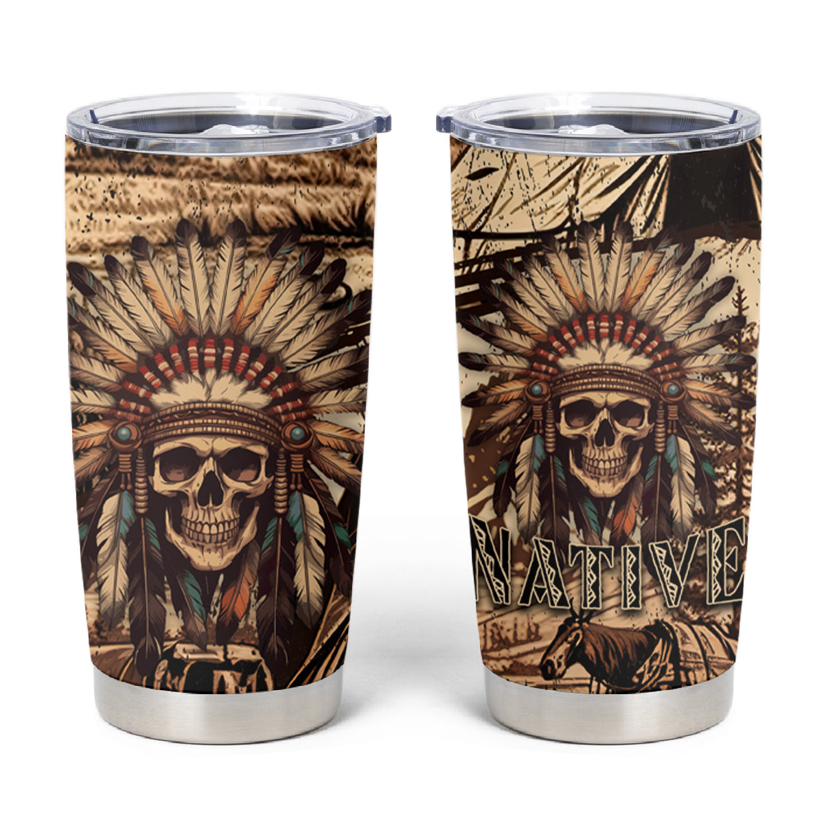 Native American Skull Tumbler Cup with Tribal Prints - Wonder Print Shop