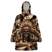 Native American Skull Wearable Blanket Hoodie with Tribal Prints - Wonder Print Shop