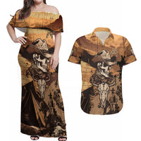 Skull Cowboy Couples Matching Off Shoulder Maxi Dress and Hawaiian Shirt Rise Em Cowboy - Wonder Print Shop