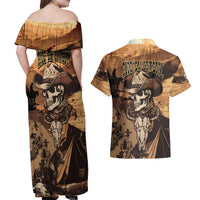 Skull Cowboy Couples Matching Off Shoulder Maxi Dress and Hawaiian Shirt Rise Em Cowboy - Wonder Print Shop