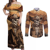 Skull Cowboy Couples Matching Off Shoulder Maxi Dress and Long Sleeve Button Shirts Rise Em Cowboy - Wonder Print Shop
