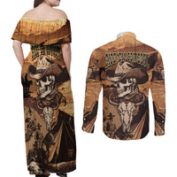 Skull Cowboy Couples Matching Off Shoulder Maxi Dress and Long Sleeve Button Shirts Rise Em Cowboy - Wonder Print Shop