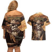 Skull Cowboy Couples Matching Off Shoulder Short Dress and Hawaiian Shirt Rise Em Cowboy - Wonder Print Shop