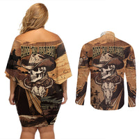Skull Cowboy Couples Matching Off Shoulder Short Dress and Long Sleeve Button Shirts Rise Em Cowboy - Wonder Print Shop