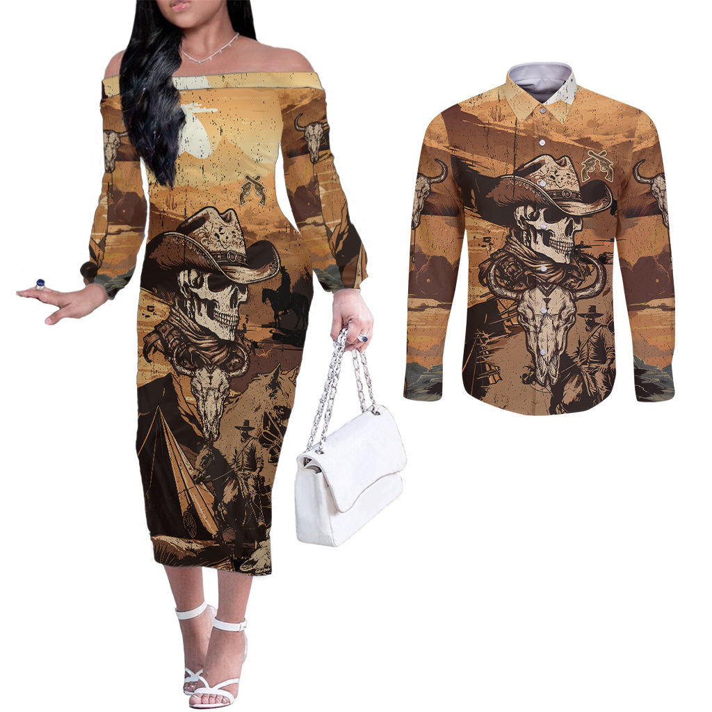 skull-cowboy-couples-matching-off-the-shoulder-long-sleeve-dress-and-long-sleeve-button-shirts-rise-em-cowboy