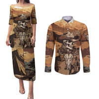 Skull Cowboy Couples Matching Puletasi Dress and Long Sleeve Button Shirts Rise Em Cowboy - Wonder Print Shop