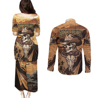 Skull Cowboy Couples Matching Puletasi Dress and Long Sleeve Button Shirts Rise Em Cowboy - Wonder Print Shop