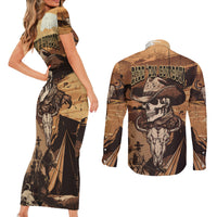 Skull Cowboy Couples Matching Short Sleeve Bodycon Dress and Long Sleeve Button Shirts Rise Em Cowboy - Wonder Print Shop