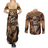 Skull Cowboy Couples Matching Summer Maxi Dress and Long Sleeve Button Shirts Rise Em Cowboy - Wonder Print Shop