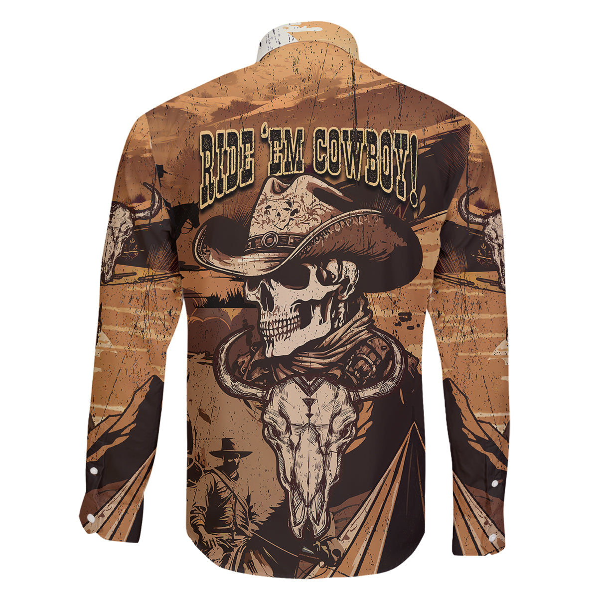Skull Cowboy Family Matching Off Shoulder Long Sleeve Dress and Hawaiian Shirt Rise Em Cowboy - Wonder Print Shop