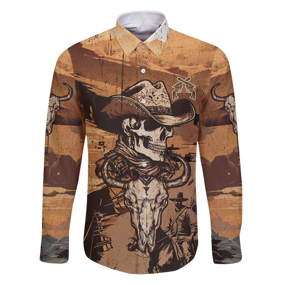 Skull Cowboy Family Matching Puletasi Dress and Hawaiian Shirt Rise Em Cowboy - Wonder Print Shop
