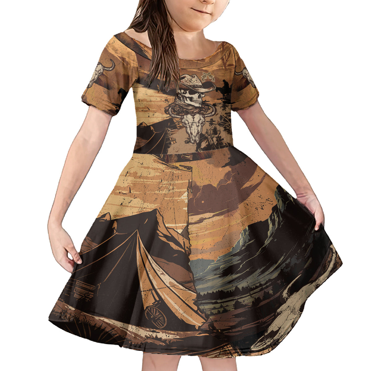 Skull Cowboy Kid Short Sleeve Dress Rise Em Cowboy - Wonder Print Shop