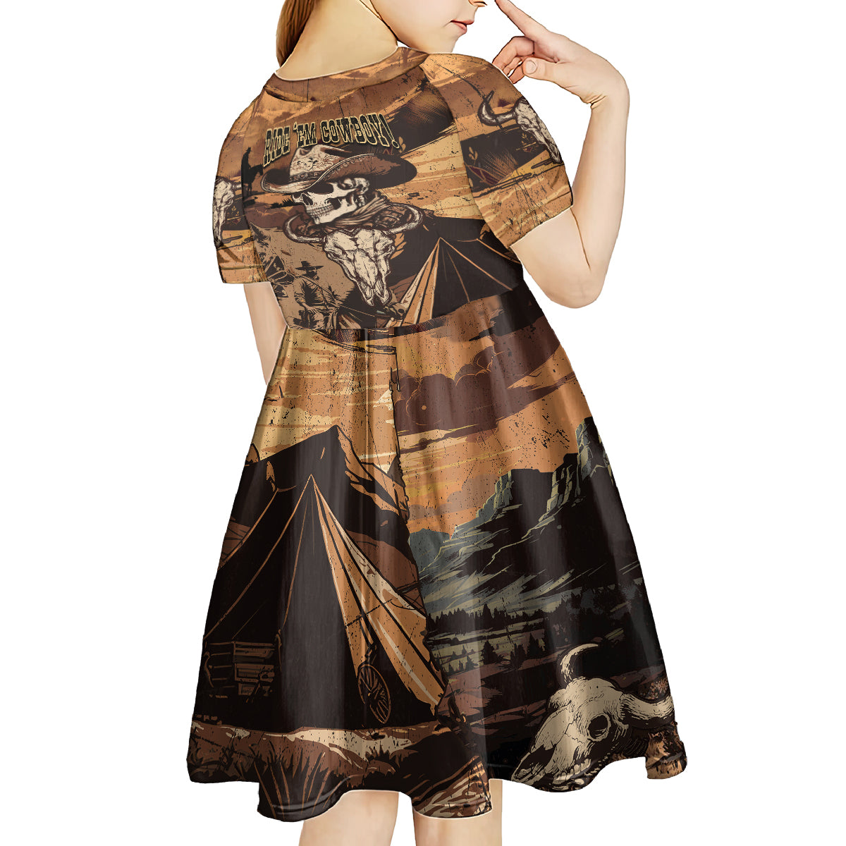 Skull Cowboy Kid Short Sleeve Dress Rise Em Cowboy - Wonder Print Shop
