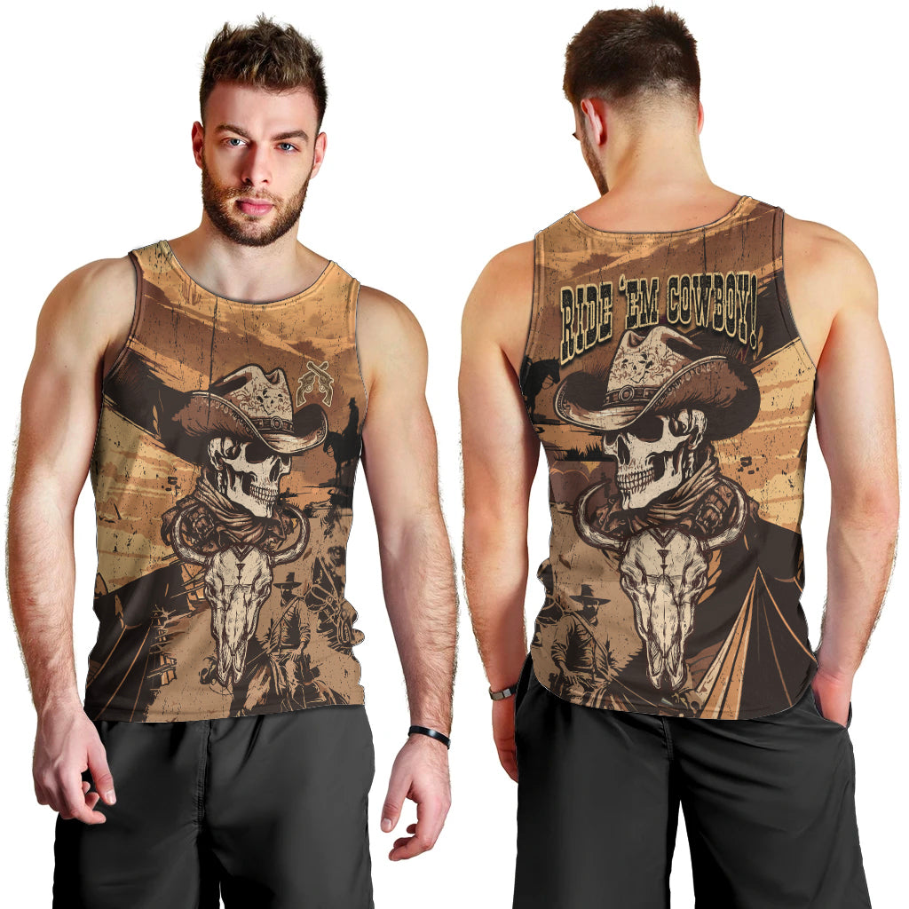 Skull Cowboy Men Tank Top Rise Em Cowboy - Wonder Print Shop